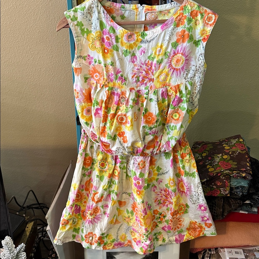 Vintage Floral Cotton Sleeveless Top and Mini Skirt Set